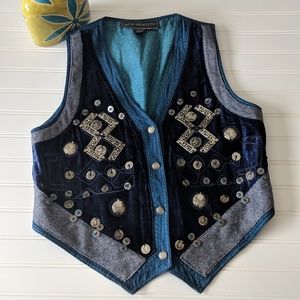 Embellished Denim Vest - Vintage Western Style